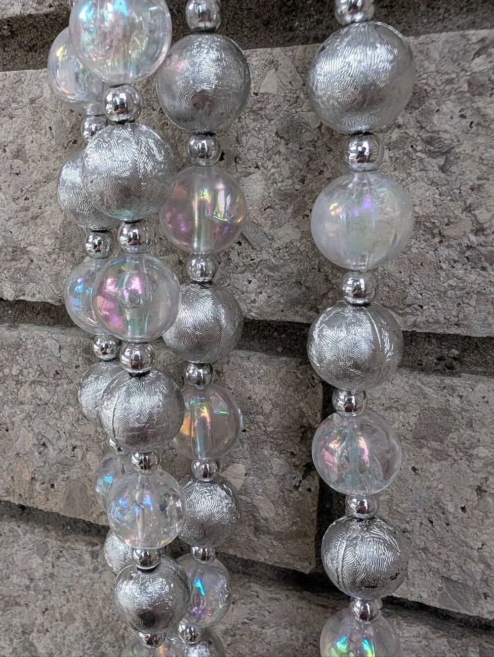 Foiled Garland Acrylic Iridescent Silver Metallic Christmas Balls VTG Strings